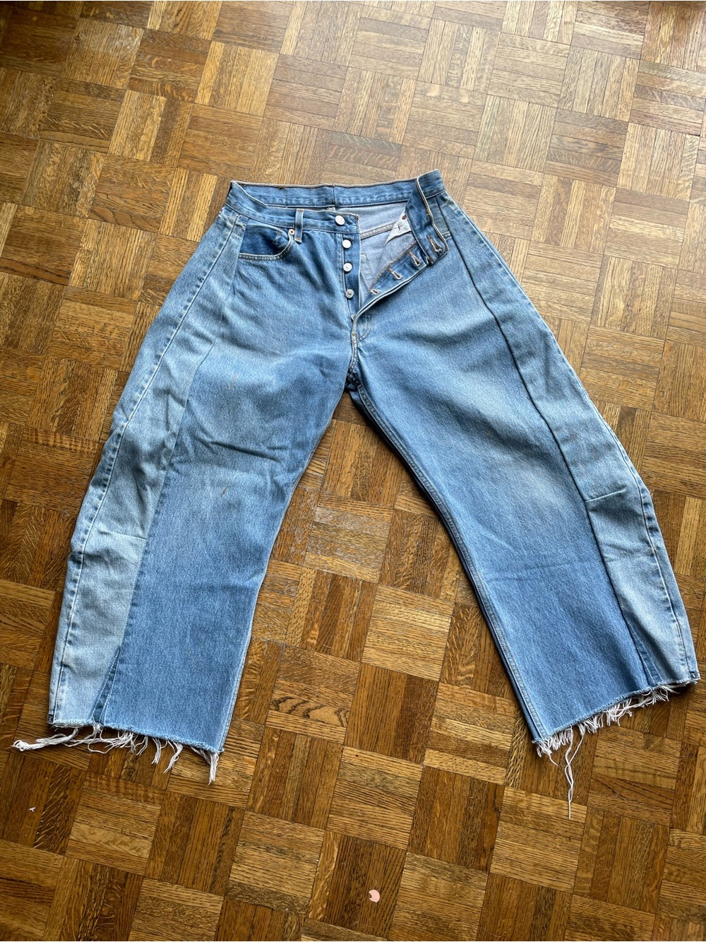 B SIDES Two-Tone Light Blue Wide-Leg Jeans - Button Fly